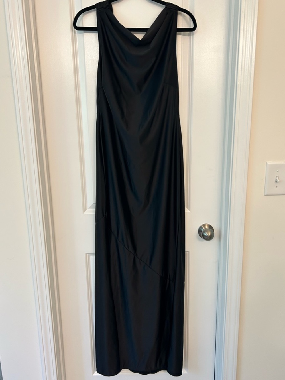 Black Maxi Dress Cowl Neck Sleeveless Stretch Elegant Slip Style Dress